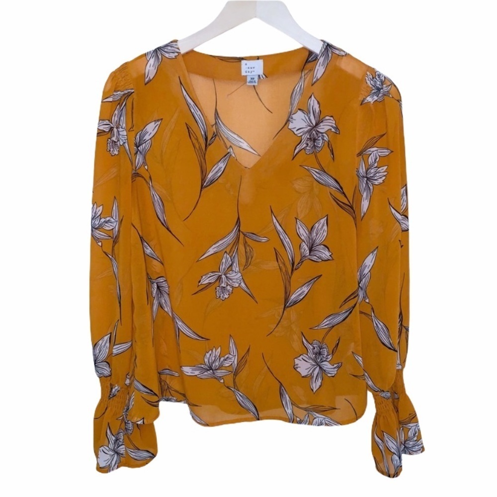 EUC A New Day Mustard Yellow Floral Print Blouse